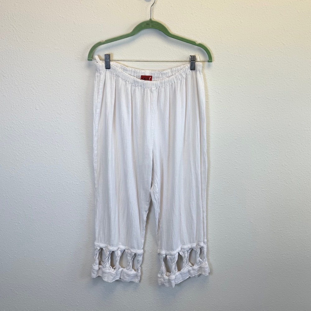 Oh My Gauze! White Cotton Cropped Cutout Pants Womens 2 L/XL Beachy Resort